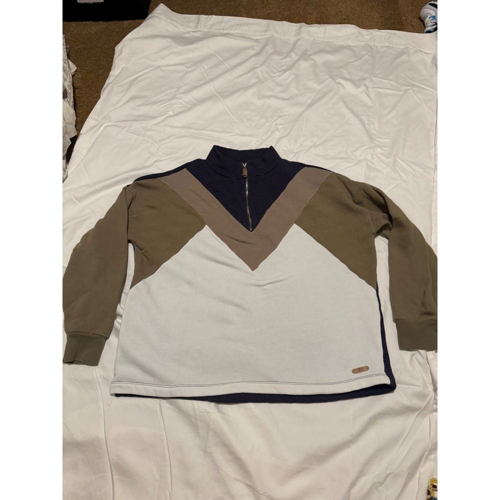 BKE Womens XL Quarter Zip Colorblock Chevron Fleece Sweatshirt Navy Olive Green - Picture 4 of 4